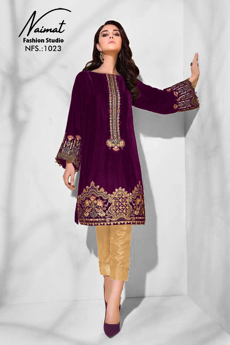 Naimat Fashion Studio Nfs 1023 Pure Velvet Stykish Designer Wear Pret Kurti