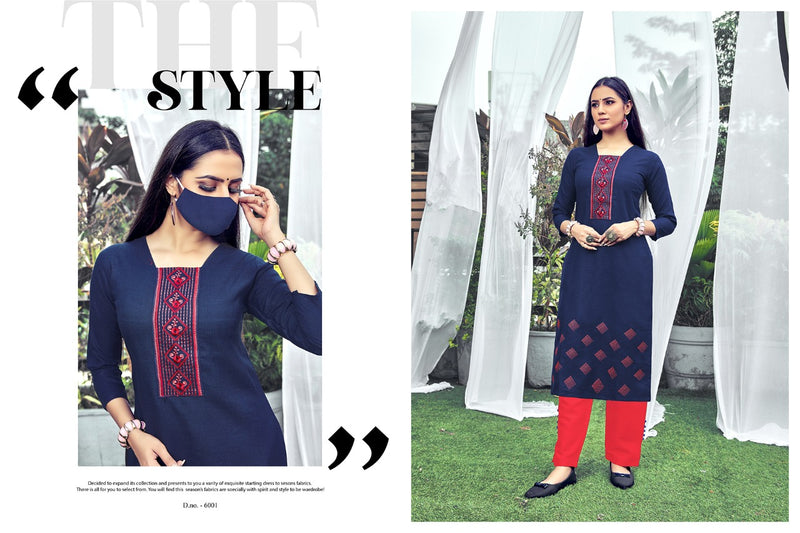 Nitisha Nx Chingari Vol 6 Soft Cotton Slub With Embroidery Work Kurti