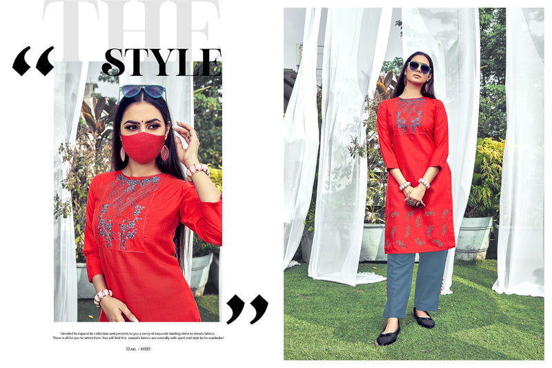 Nitisha Nx Chingari Vol 6 Soft Cotton Slub With Embroidery Work Kurti