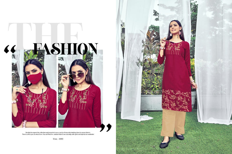 Nitisha Nx Chingari Vol 6 Soft Cotton Slub With Embroidery Work Kurti