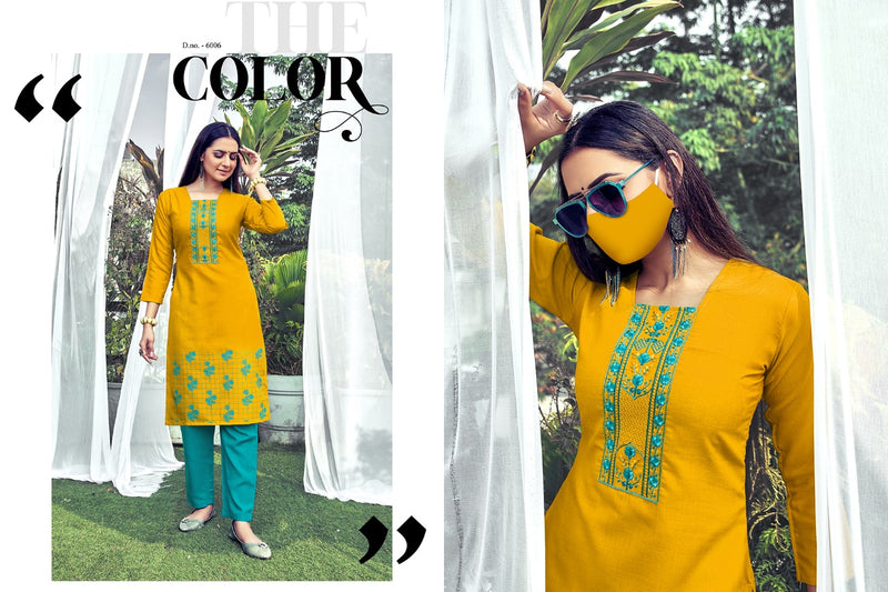 Nitisha Nx Chingari Vol 6 Soft Cotton Slub With Embroidery Work Kurti