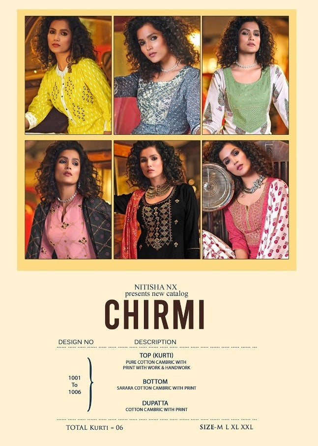 Nitisha Nx Chirmi Cambric Cotton Print With Work Fancy Kurti