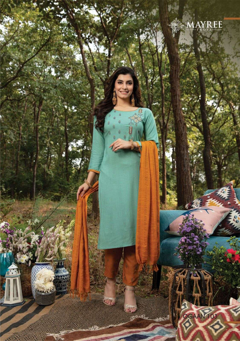 Mayree India Ogaan Rayon Fancy Embroidered Festive Wear Kurtis With Dupatta & Bottom