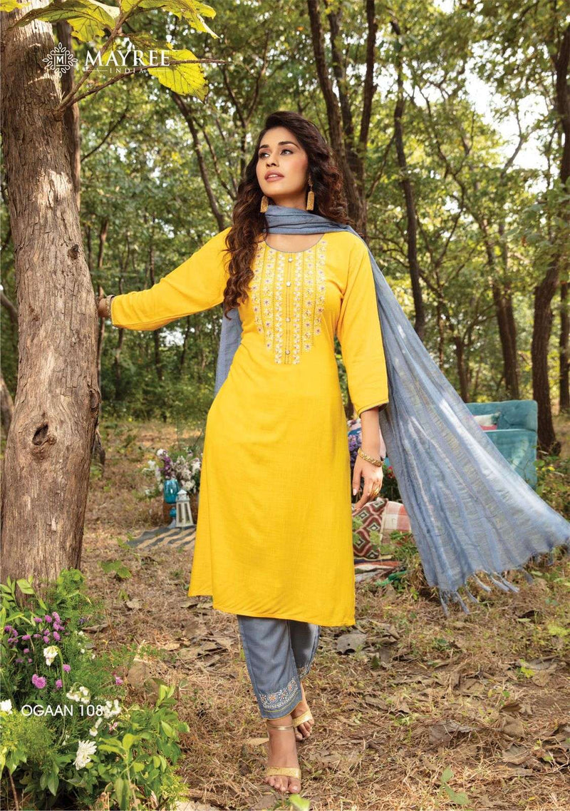 Mayree India Ogaan Rayon Fancy Embroidered Festive Wear Kurtis With Dupatta & Bottom