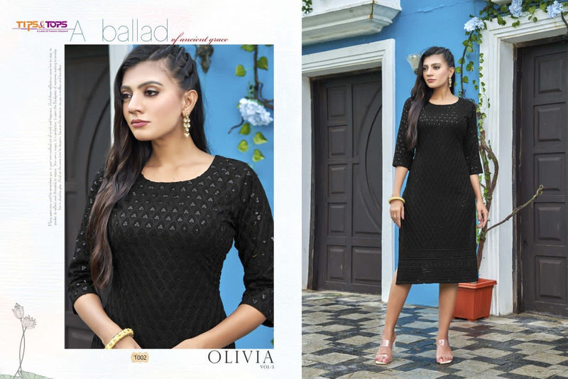 Tips & Tops Olivia Vol 3 Rayon With Luckhnowi Chikan Work Stylish Designer Party Wear Kurti