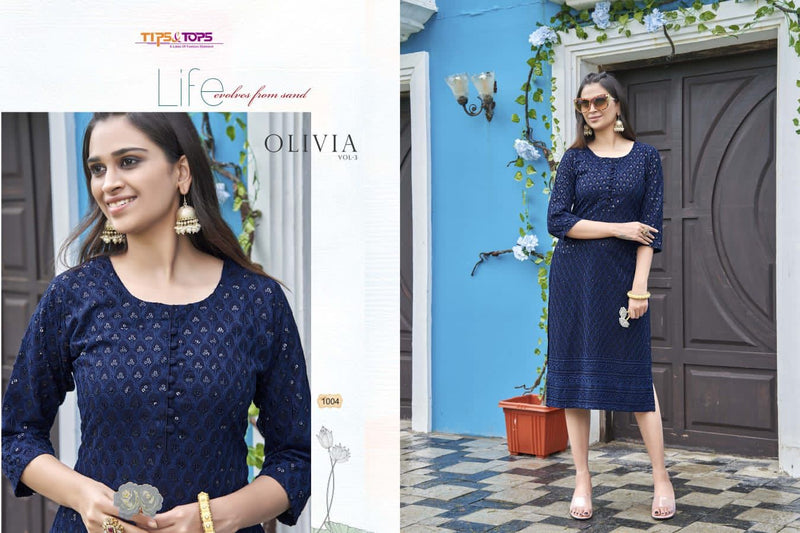 Tips & Tops Olivia Vol 3 Rayon With Luckhnowi Chikan Work Stylish Designer Party Wear Kurti