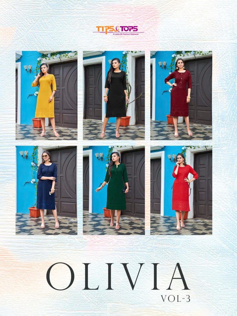 Tips & Tops Olivia Vol 3 Rayon With Luckhnowi Chikan Work Stylish Designer Party Wear Kurti