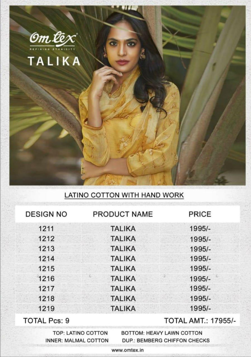 Om Tex Talika Latino Cotton Handwork Designer Salwar Kameez