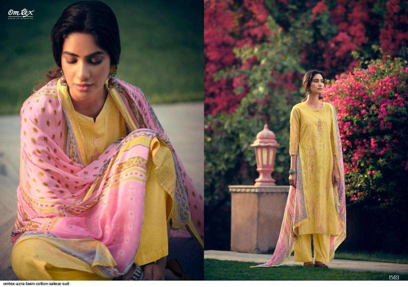 Om Tex Azra Lawn Cotton Printed With Heavy Embroidery Work Salwar Suit