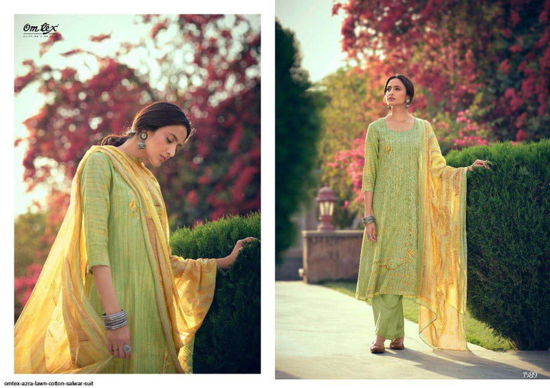 Om Tex Azra Lawn Cotton Printed With Heavy Embroidery Work Salwar Suit
