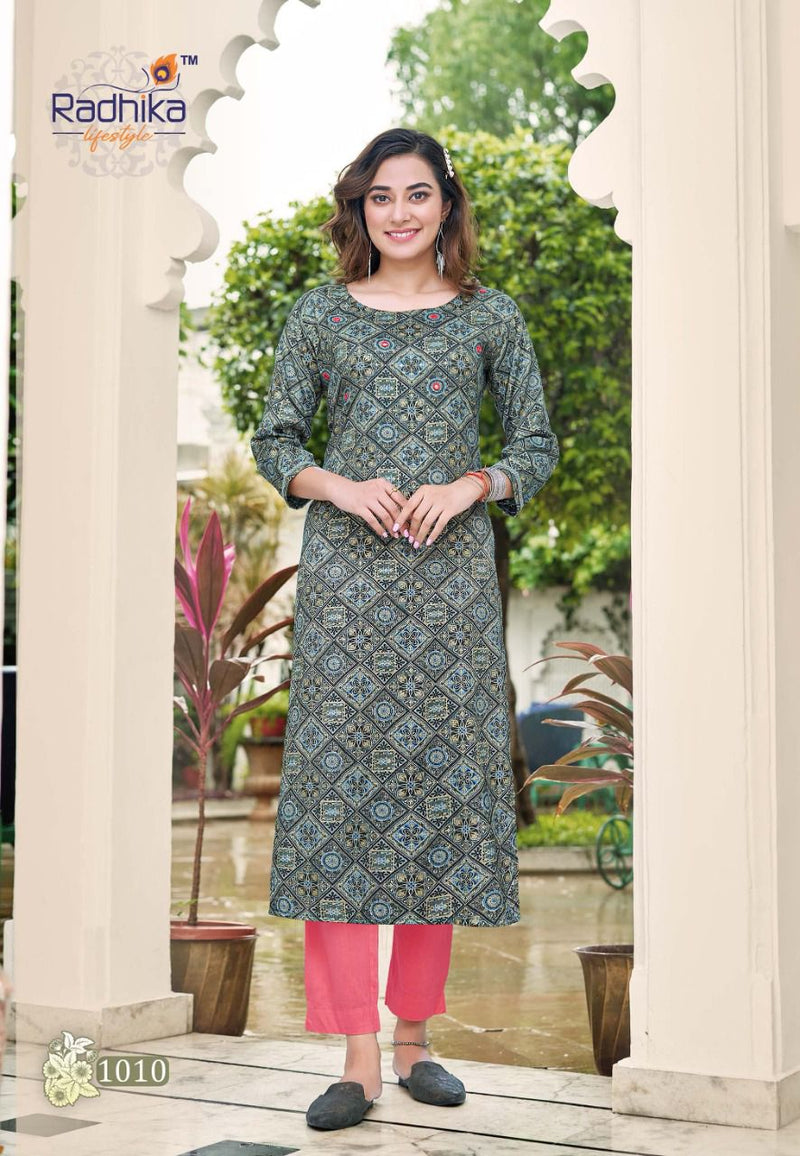 Radhika Lifestyle Paheli Vol 1 Rayon With Fancy Work Stylish Designer Casual Wear Fancy Kurti