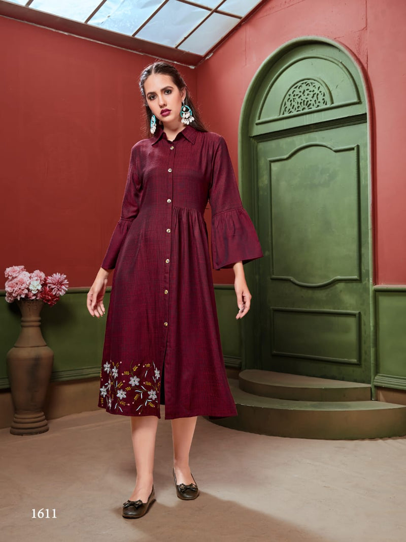 Stella Pahervesh And Rayon Designer Ankle Length Kurti In Handloom Cotton