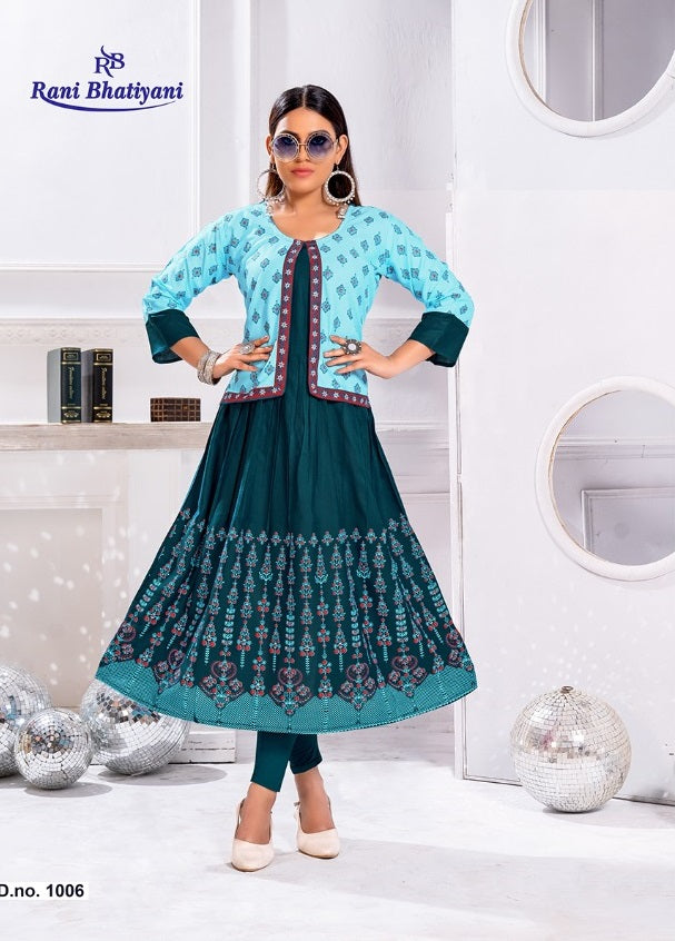 Rani Bhatiyani Pakhi Vol 1 Rayon Fancy Koti Style Party Wear Kurtis