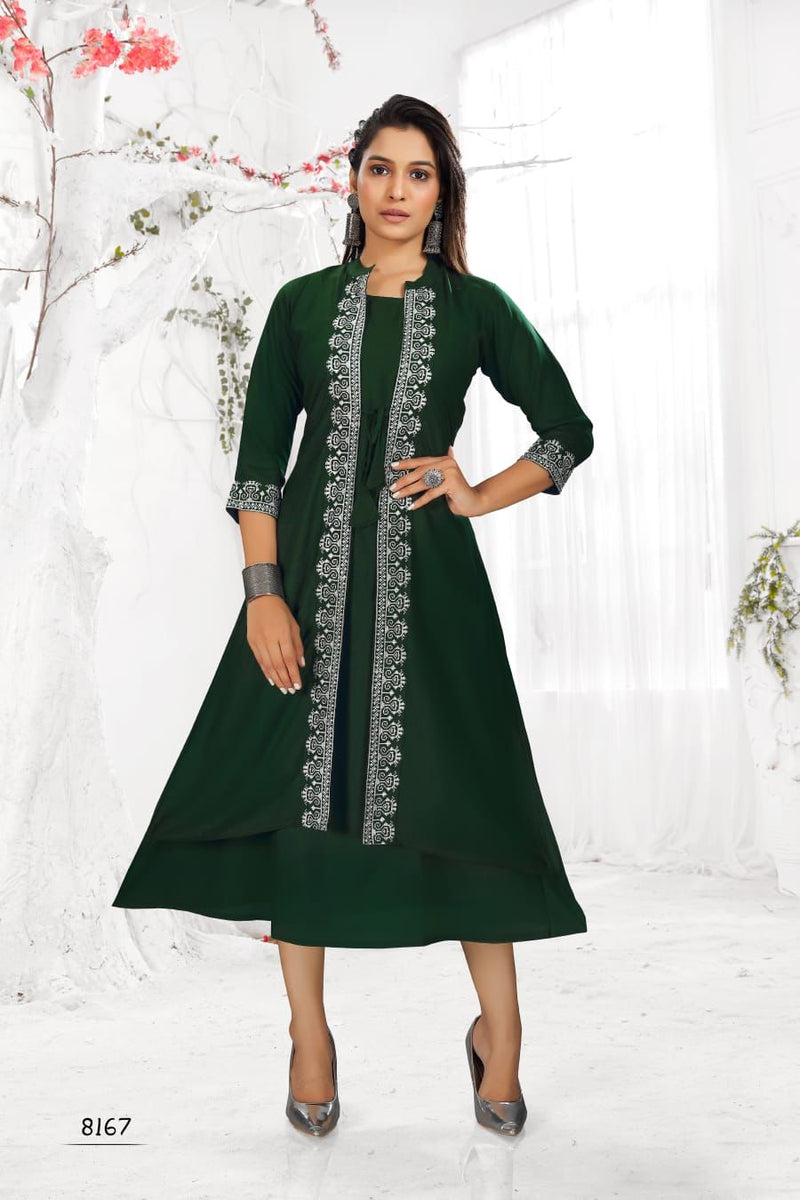 MF Panghat Vol 1 Rayon Embroidered Designer Frock Style Fancy Party Wear Kurtis