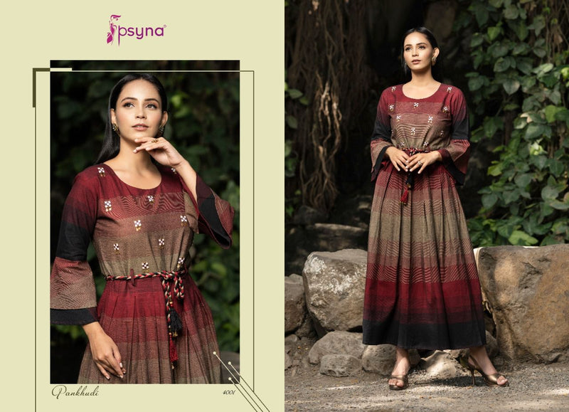 Psyna Pankhudi Vol 4 Cotton Party Wear Long Gown Type Kurtis