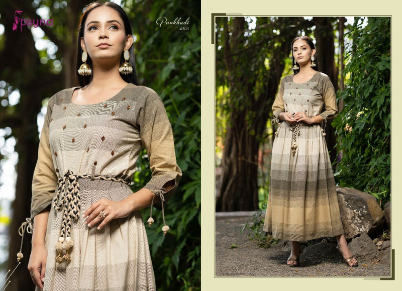 Psyna Pankhudi Vol 4 Cotton Party Wear Long Gown Type Kurtis