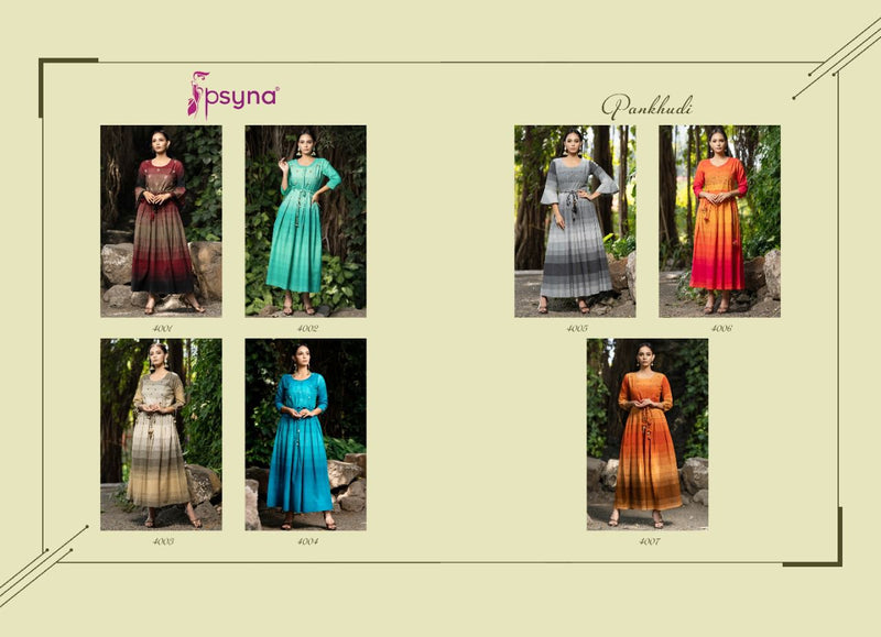 Psyna Pankhudi Vol 4 Cotton Party Wear Long Gown Type Kurtis