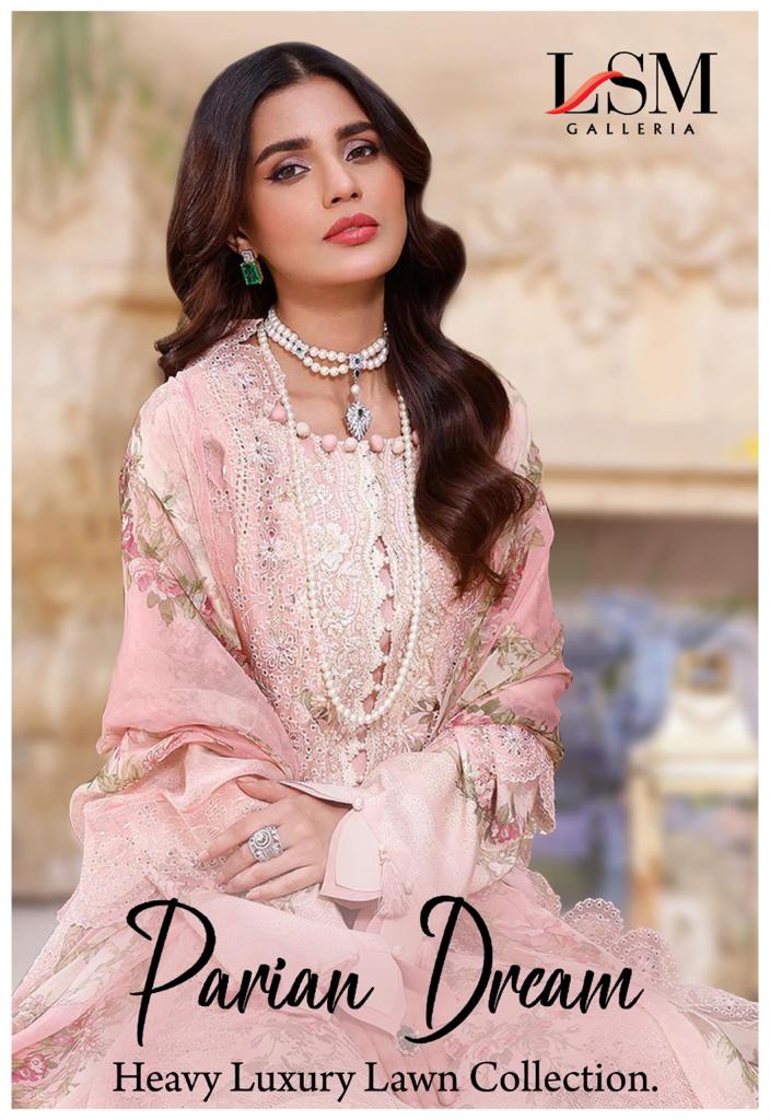 Lsm Galleria Parian Dream Heavy Luxury Lawn Cotton With Printed Work Stylish Designer Pakistani Salwar Kameez