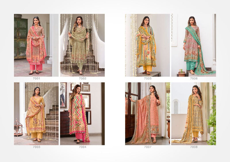 Vivek Fashion Dno 7001 To 7008 Muslin With Print Heavy Embroidery Work Stylish Designer Salwar suit