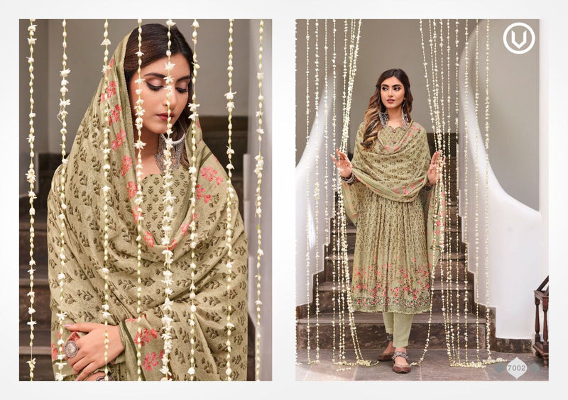 Vivek Fashion Dno 7001 To 7008 Muslin With Print Heavy Embroidery Work Stylish Designer Salwar suit