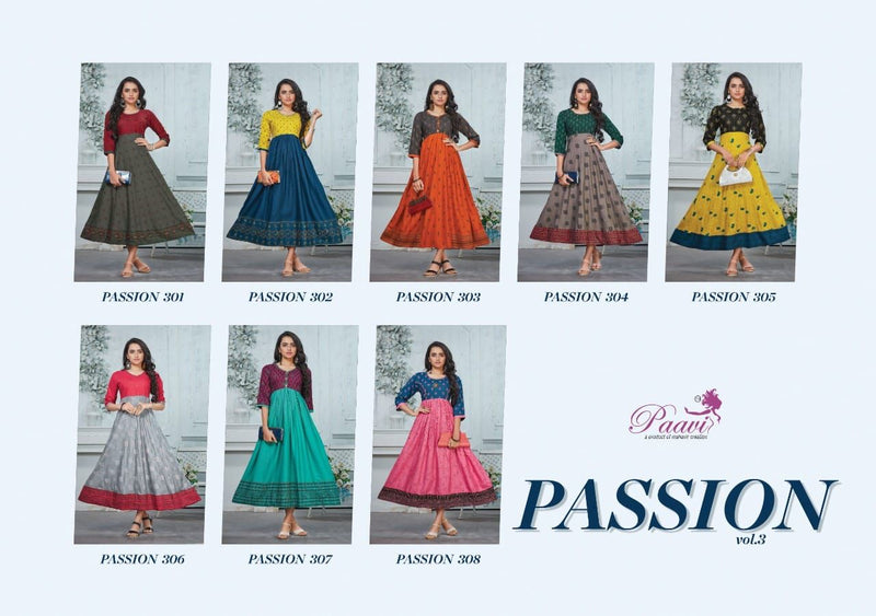 Paavi Creation Passion Vol 3 Rayon With Fancy Embroidery Gown Style Kurtis