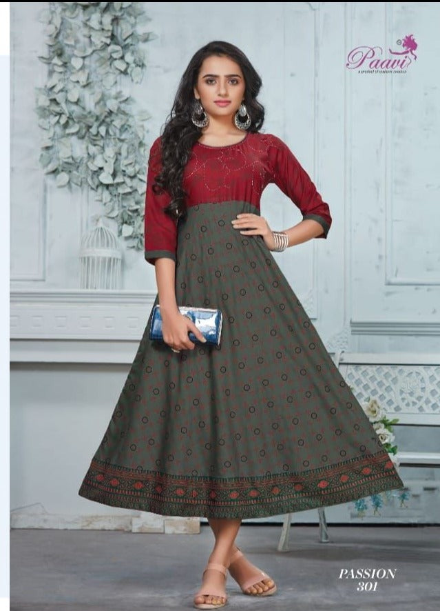 Paavi Creation Passion Vol 3 Rayon With Fancy Embroidery Gown Style Kurtis
