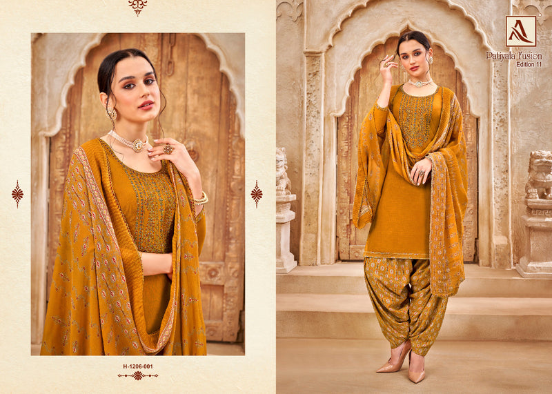 Alok Suits Patiyala Fusion Vol 10 Series H 1206-001 To 008 Pure Viscose Rayon Slub Thread Embroidery Swarovski Diamond Work Fancy Designer Partywear Salwar Suit
