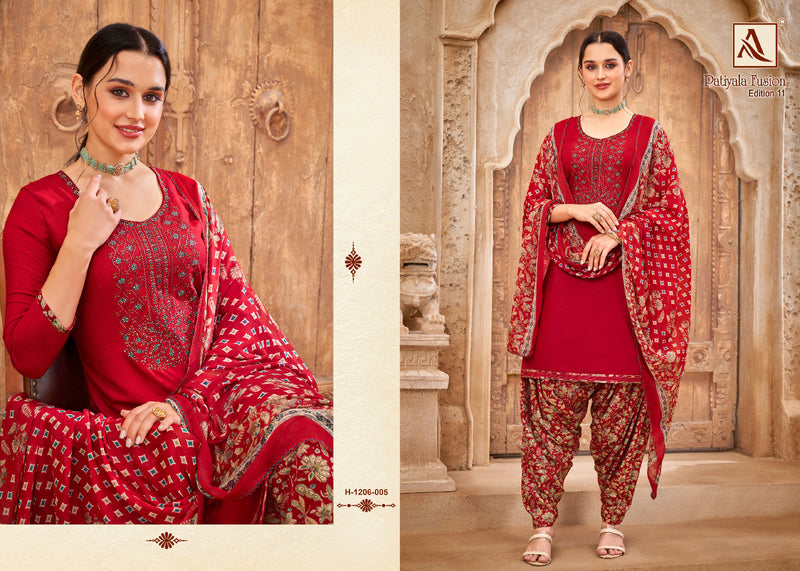 Alok Suits Patiyala Fusion Vol 10 Series H 1206-001 To 008 Pure Viscose Rayon Slub Thread Embroidery Swarovski Diamond Work Fancy Designer Partywear Salwar Suit