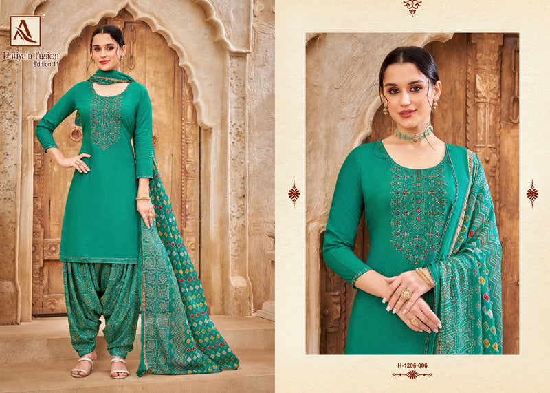 Alok Suits Patiyala Fusion Vol 10 Series H 1206-001 To 008 Pure Viscose Rayon Slub Thread Embroidery Swarovski Diamond Work Fancy Designer Partywear Salwar Suit