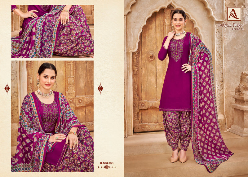 Alok Suits Patiyala Fusion Vol 10 Series H 1206-001 To 008 Pure Viscose Rayon Slub Thread Embroidery Swarovski Diamond Work Fancy Designer Partywear Salwar Suit