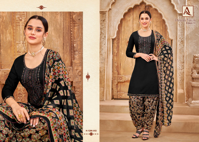 Alok Suits Patiyala Fusion Vol 10 Series H 1206-001 To 008 Pure Viscose Rayon Slub Thread Embroidery Swarovski Diamond Work Fancy Designer Partywear Salwar Suit