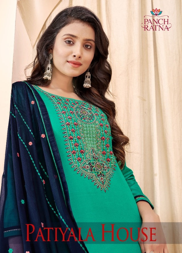 Panch Ratna Patiyala House Jam Silk Embroidered Patiyala Style Party Wear Salwar Suits