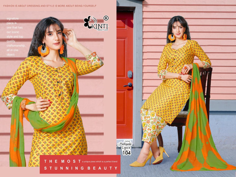 Kinti Patiyala Queen Vol 1 Cambric Cotton Patiyala Style Party Wear Kurtis With Bottom & Dupatta
