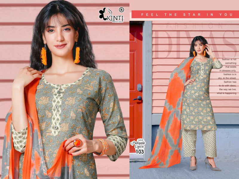 Kinti Patiyala Queen Vol 1 Cambric Cotton Patiyala Style Party Wear Kurtis With Bottom & Dupatta