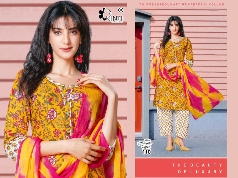 Kinti Patiyala Queen Vol 1 Cambric Cotton Patiyala Style Party Wear Kurtis With Bottom & Dupatta