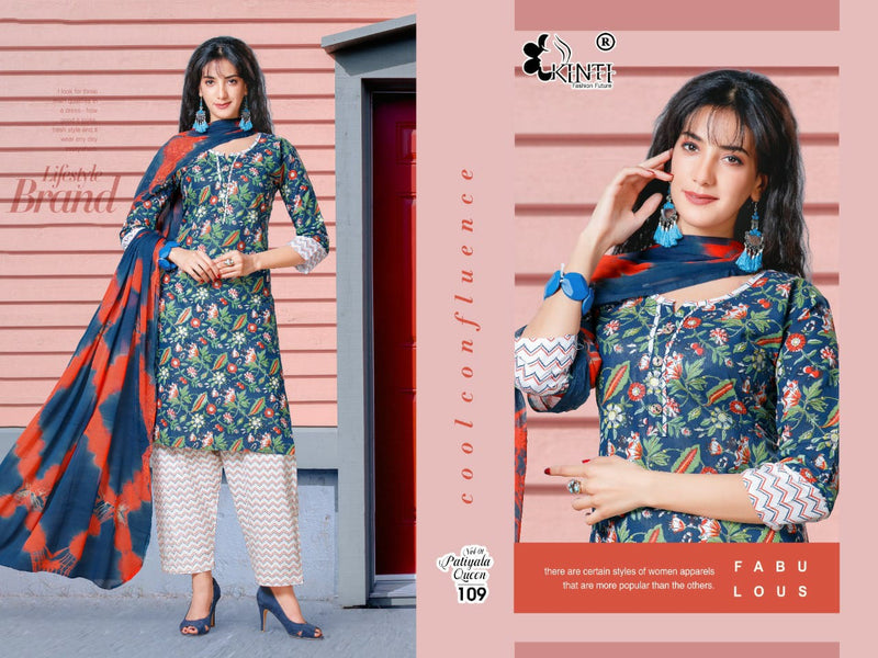 Kinti Patiyala Queen Vol 1 Cambric Cotton Patiyala Style Party Wear Kurtis With Bottom & Dupatta