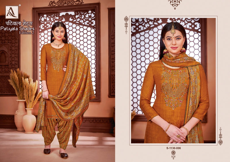 Alok Suit Patiyala Shades Vol 2 Pashmina With Embroidery Work Stylish Designer Salwar Kameez