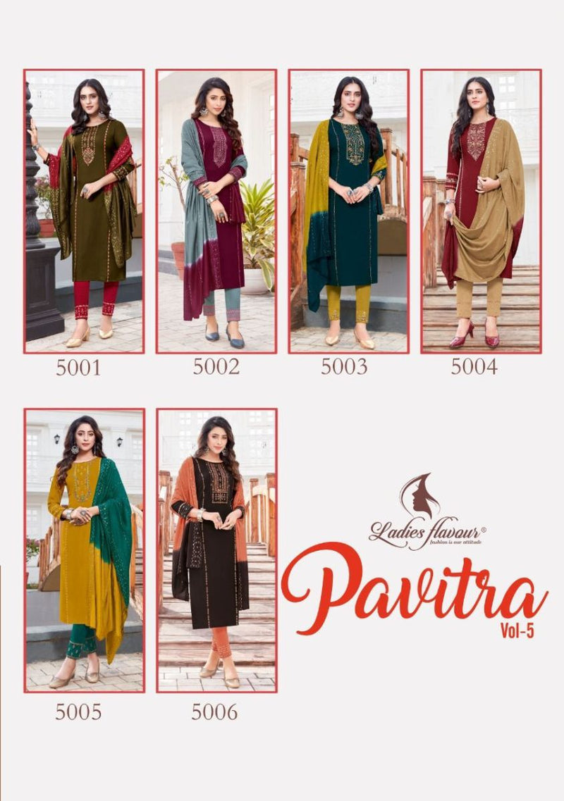 Ladies Flavour Pavitra Vol 5 Rayon With Heavy Embroidery Work Stylish Designer Party Wear Kurti