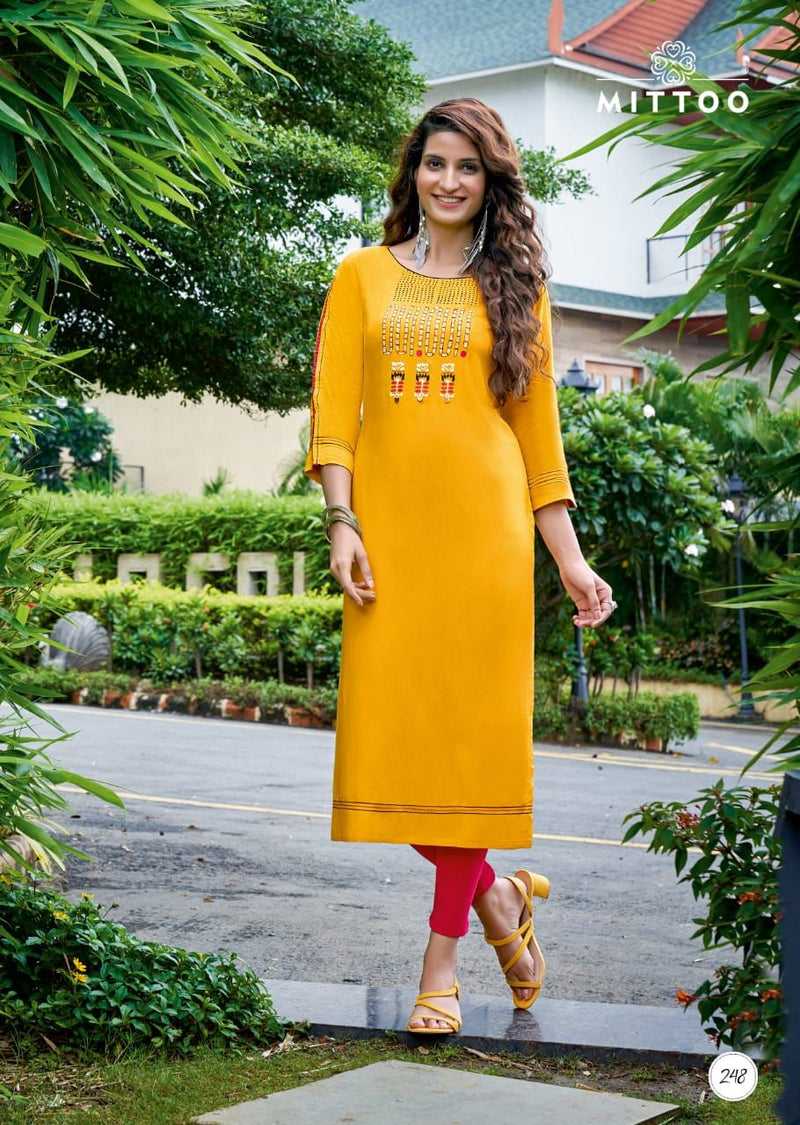 Mittoo Payal Vol 17 Rayon Party Wear Stylish Fancy Kurtis With Beautiful Embroidery