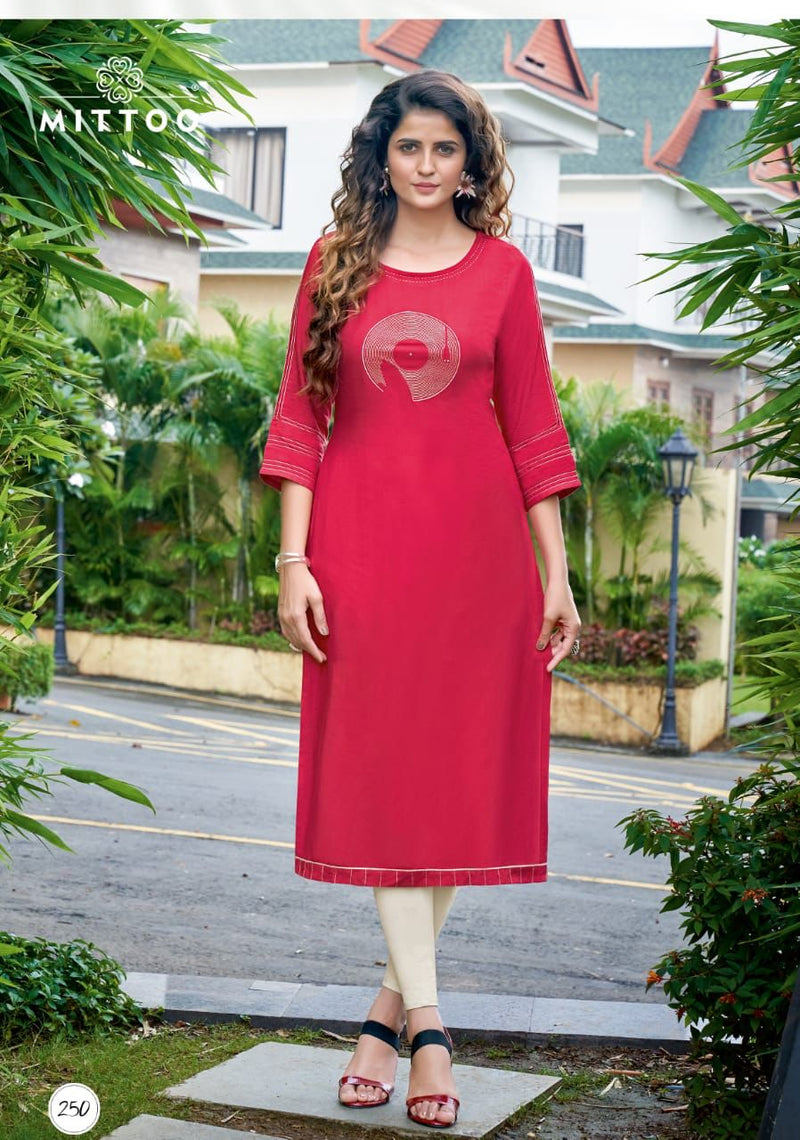 Mittoo Payal Vol 17 Rayon Party Wear Stylish Fancy Kurtis With Beautiful Embroidery