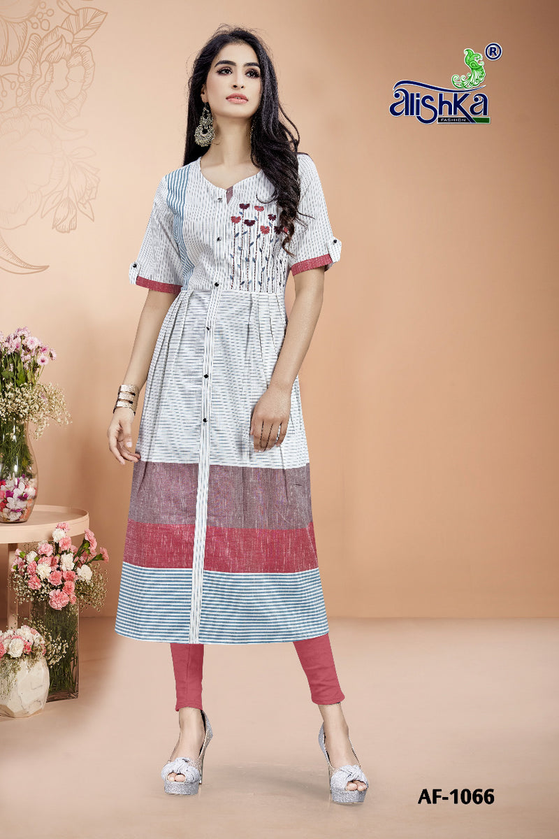 Alishka Fashion Peark Designer Dailywear Kurti With Handwork In Cotton