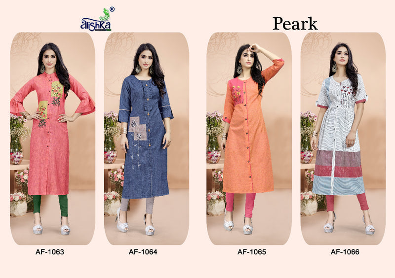 Alishka Fashion Peark Designer Dailywear Kurti With Handwork In Cotton