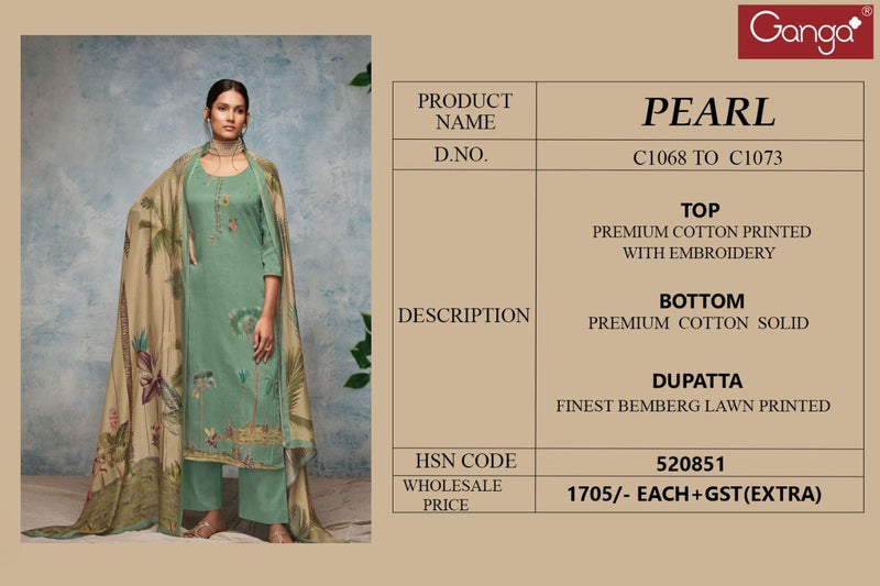 Ganga Dno C 1068 To 1073 Pure Cotton Printed With Heavy Embroidery Stylish Designer Party Wear Salwar Kameez