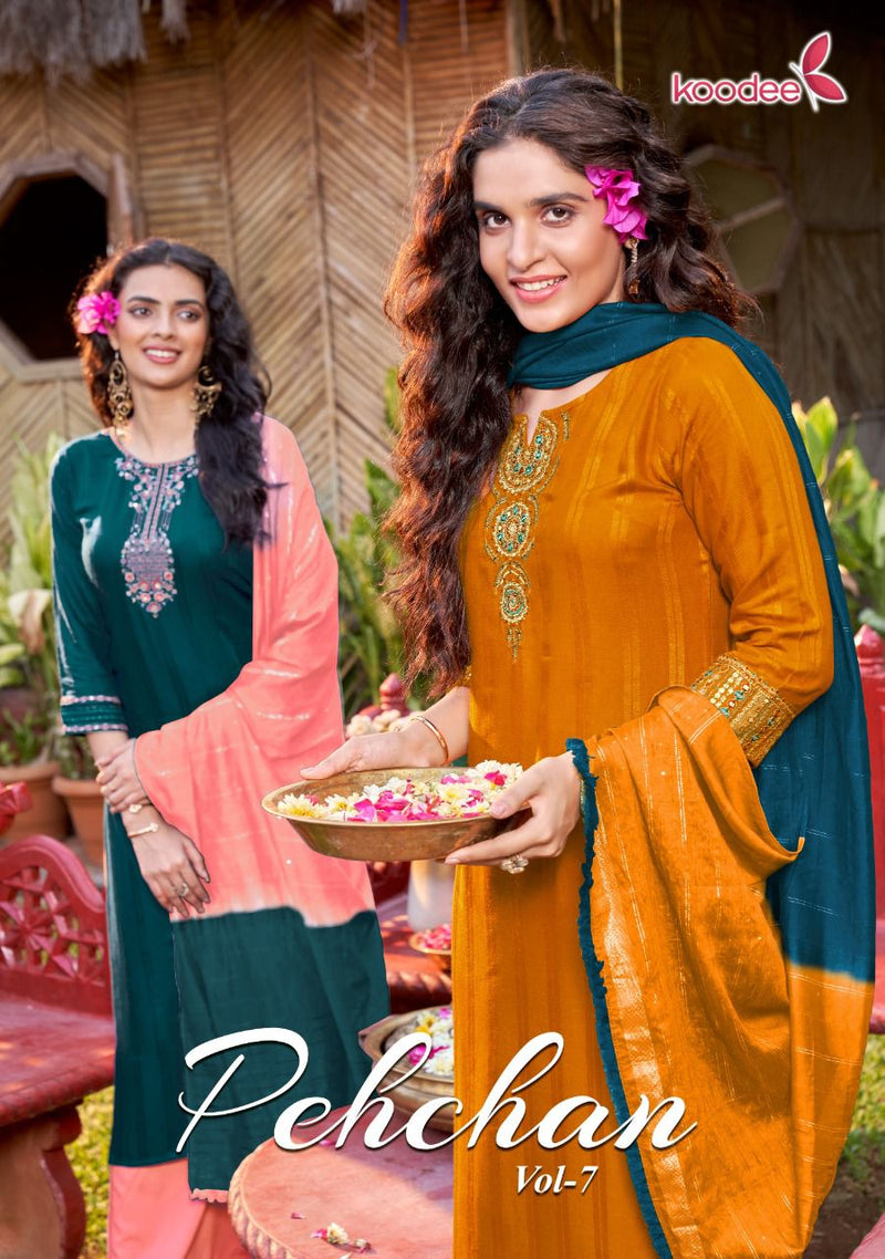 Koodee Fashion Pehchan Vol 7 Viscose Stipe Khatli Work Fancy Designer Partywear Kurti