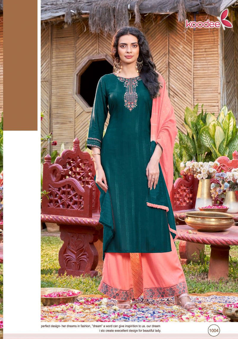 Koodee Fashion Pehchan Vol 7 Viscose Stipe Khatli Work Fancy Designer Partywear Kurti