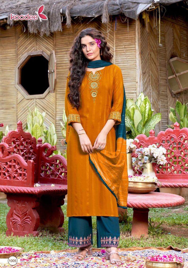 Koodee Fashion Pehchan Vol 7 Viscose Stipe Khatli Work Fancy Designer Partywear Kurti