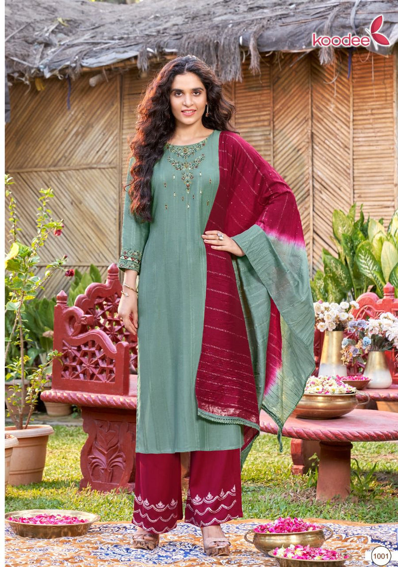 Koodee Fashion Pehchan Vol 7 Viscose Stipe Khatli Work Fancy Designer Partywear Kurti
