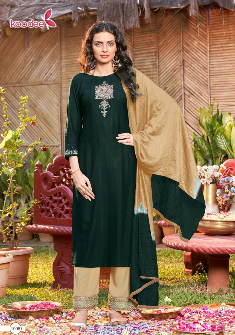 Koodee Fashion Pehchan Vol 7 Viscose Stipe Khatli Work Fancy Designer Partywear Kurti