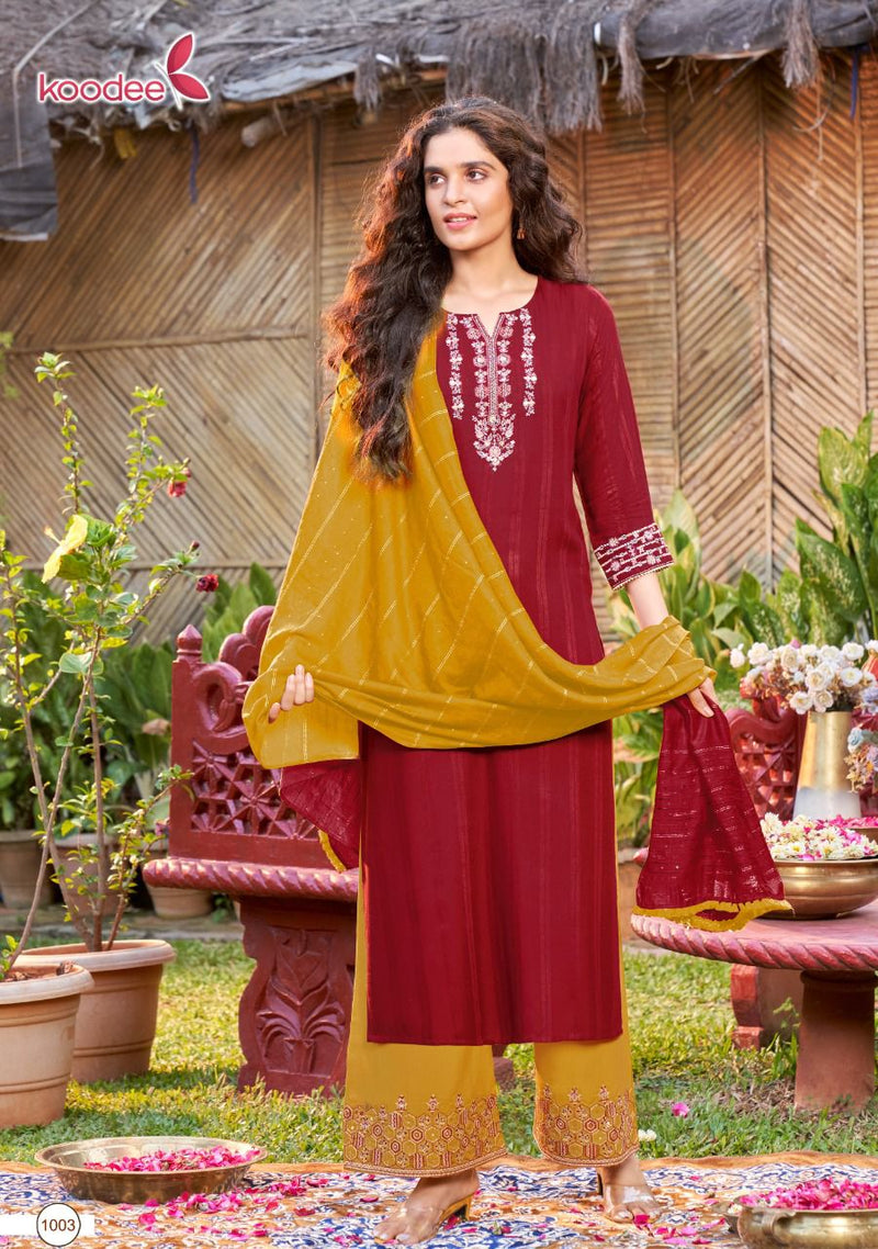 Koodee Fashion Pehchan Vol 7 Viscose Stipe Khatli Work Fancy Designer Partywear Kurti