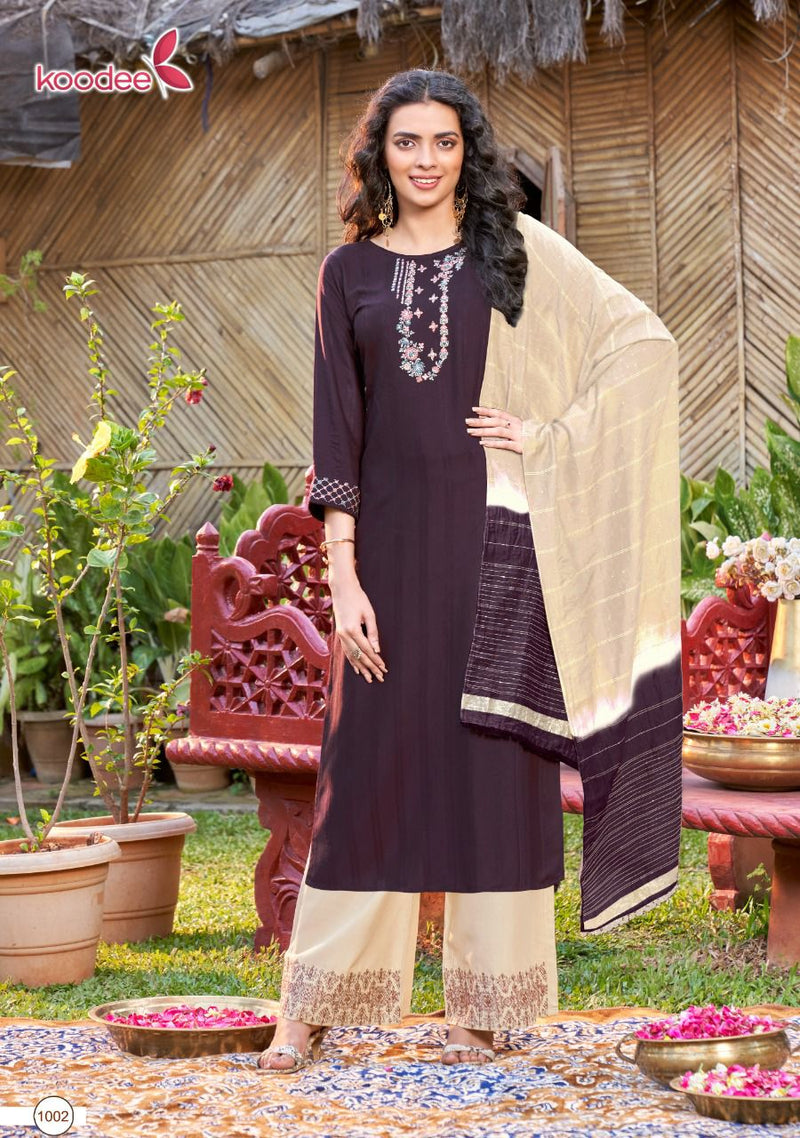Koodee Fashion Pehchan Vol 7 Viscose Stipe Khatli Work Fancy Designer Partywear Kurti